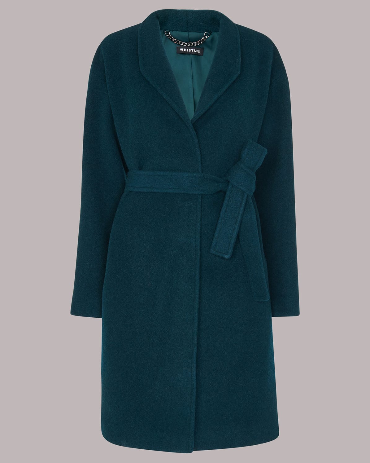 WHISTLES Clara Funnel Neck Wool Coat in Green Endource