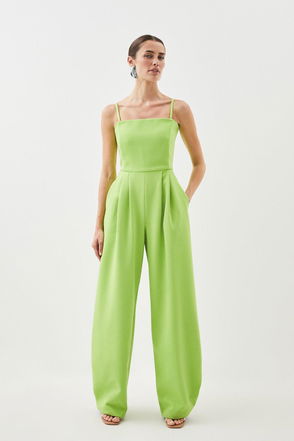 Compact Stretch Tux Bandeau Wide Leg Jumpsuit