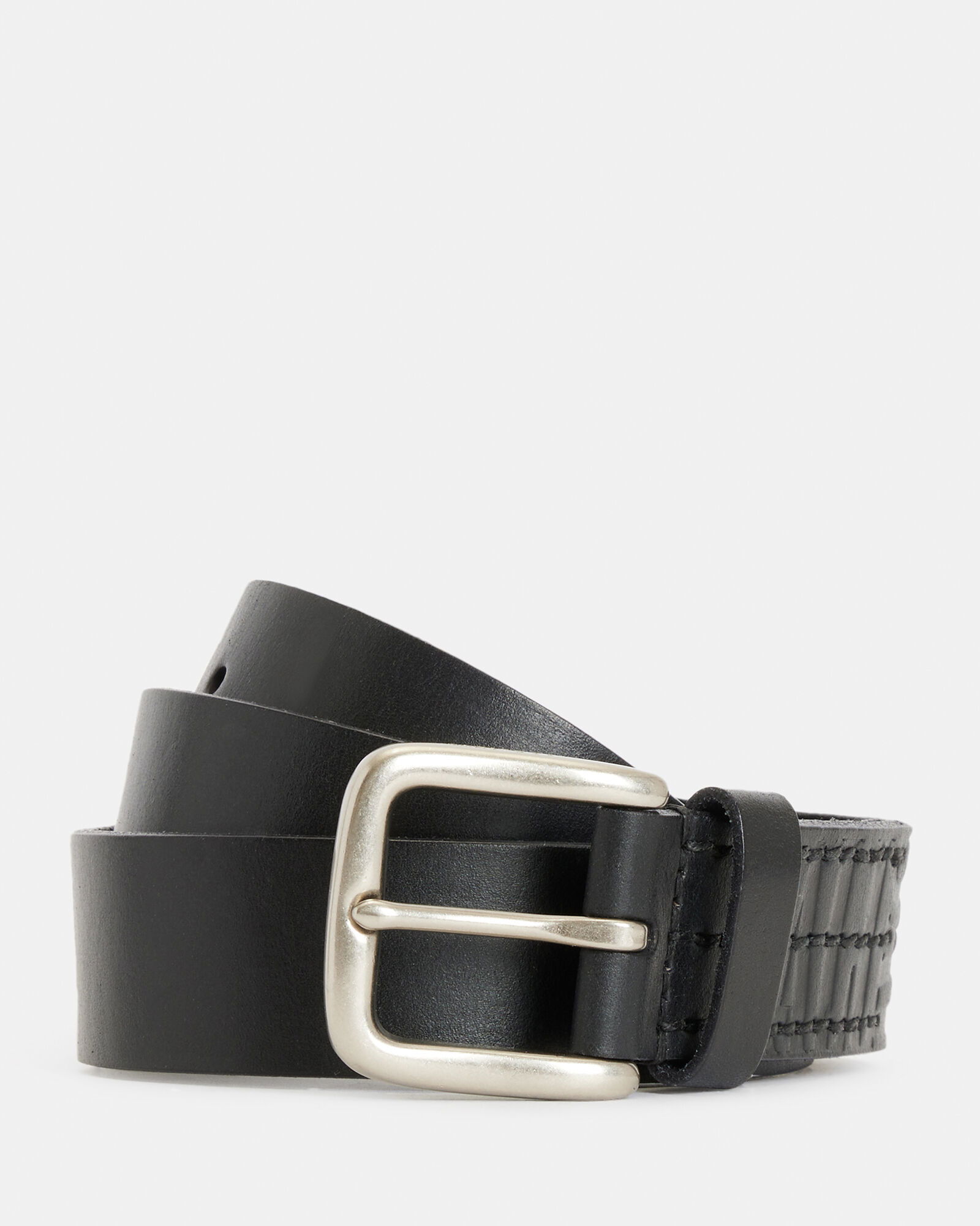 ALLSAINTS Oppose Embossed Leather Belt in BLACK/DULL NICKEL | Endource