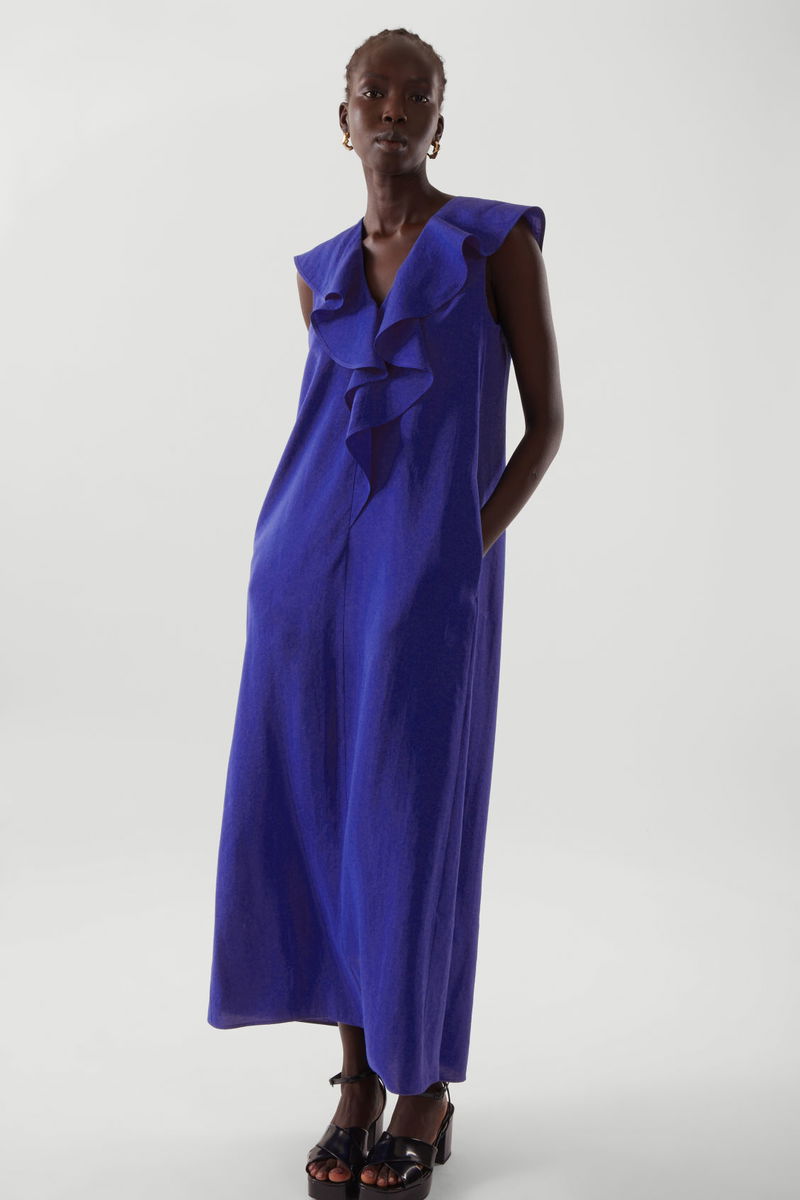 cos blue maxi dress COS Ruffled Maxi Dress