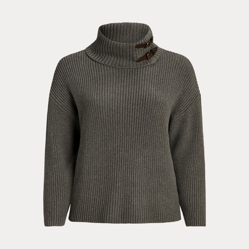 LAUREN RALPH LAUREN Curve Buckle-Trim Cotton Rib-knit Roll Neck