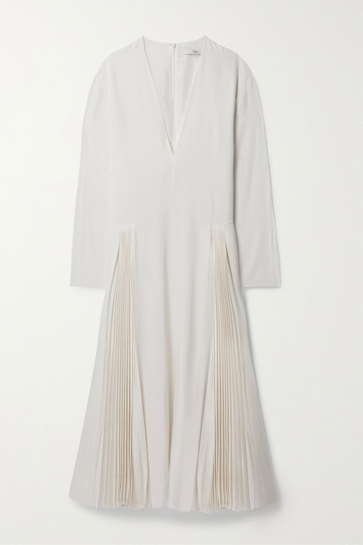 tibi long sleeve pleated dress Pliss Midi Dress