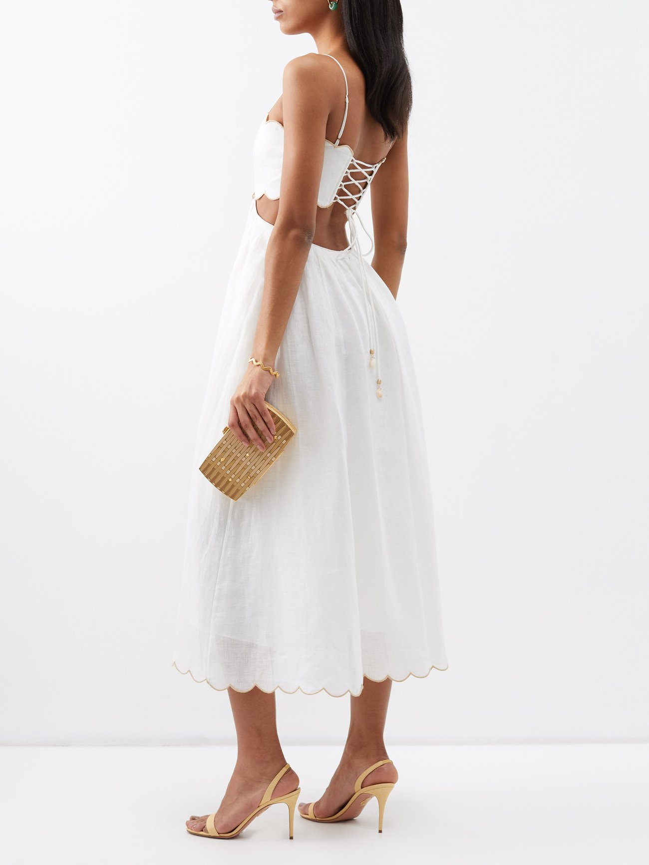 ZIMMERMANN Devi Scallop-Edge Cutout Midi Dress | endource