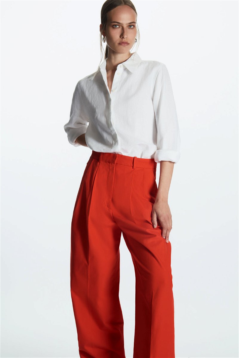COLLUSION super high waisted wide leg tailored trousers in red