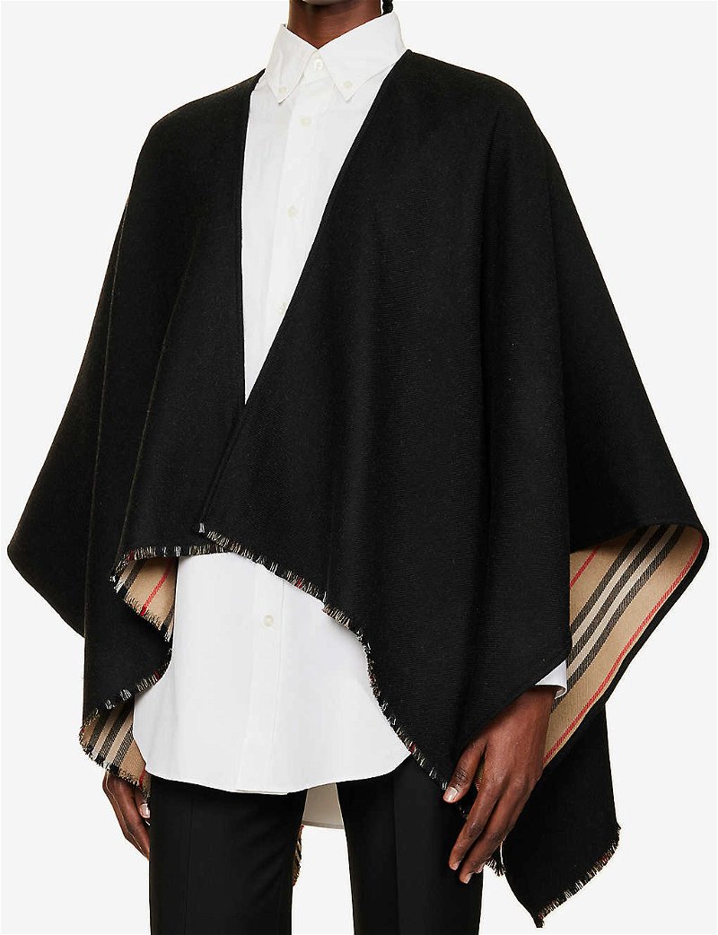 Icon Stripe Wool Reversible Cape  Burberry Reversible Wool Cape