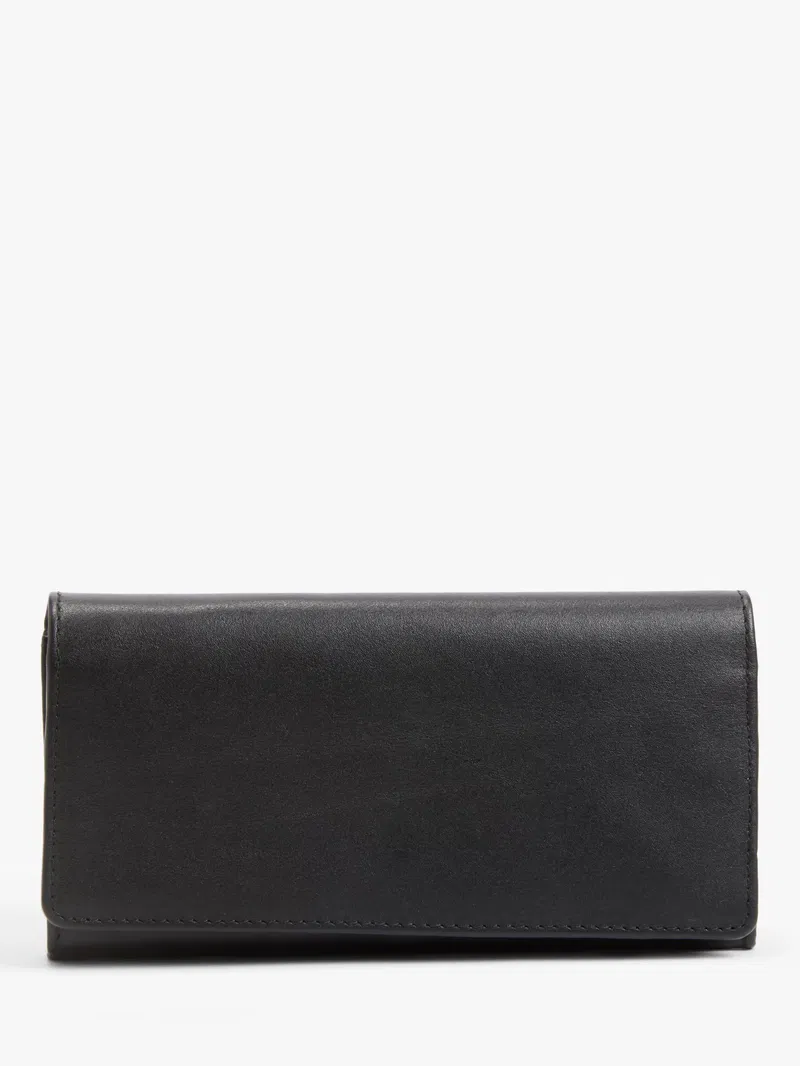 John Lewis Mason Leather Large Foldover Purse, Black Pebbled at