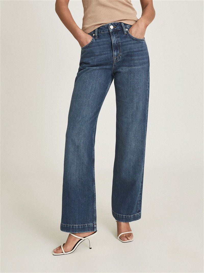 Mid Rise Wide Leg Jeans | Karen Millen