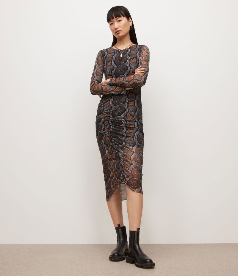 ALLSAINTS Norma Long Sleeve Snake Dress | endource