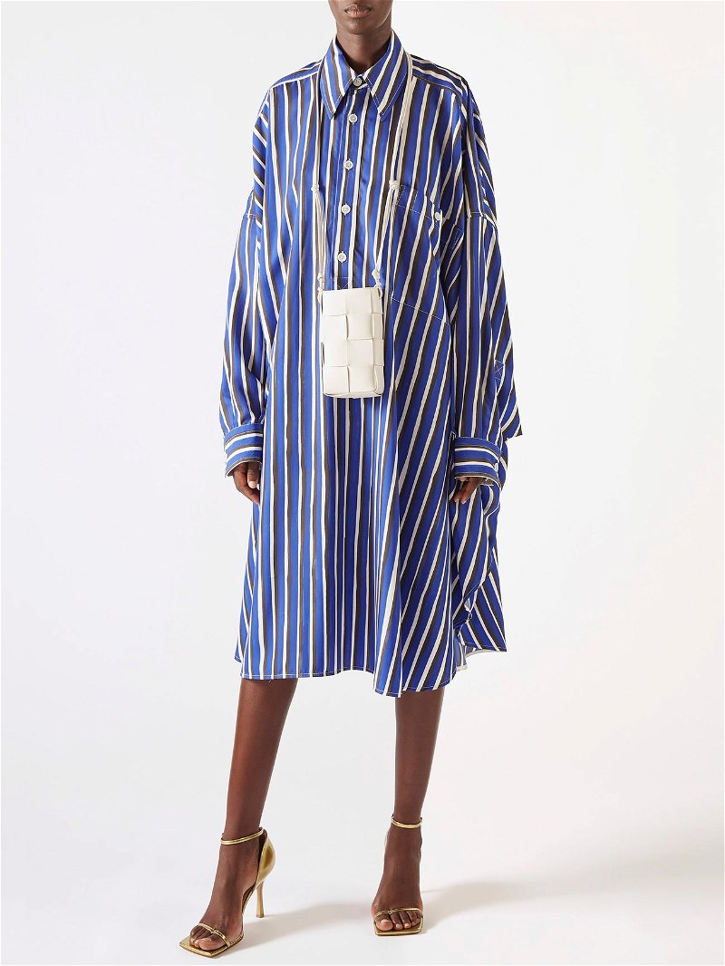BOTTEGA VENETA Oversized Striped Twill Shirt Dress in Blue | Endource