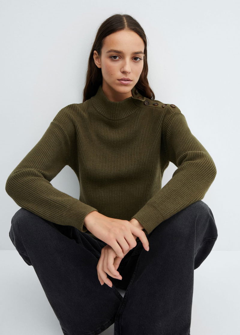 MANGO Shouder Buttons Ribbed Sweater endource