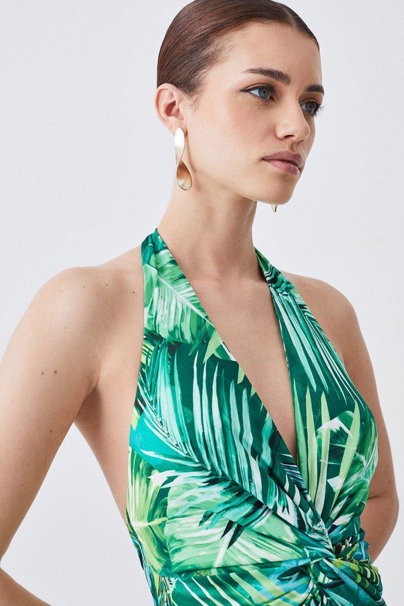 KAREN MILLEN Petite Palm Print Halter Maxi Dress endource