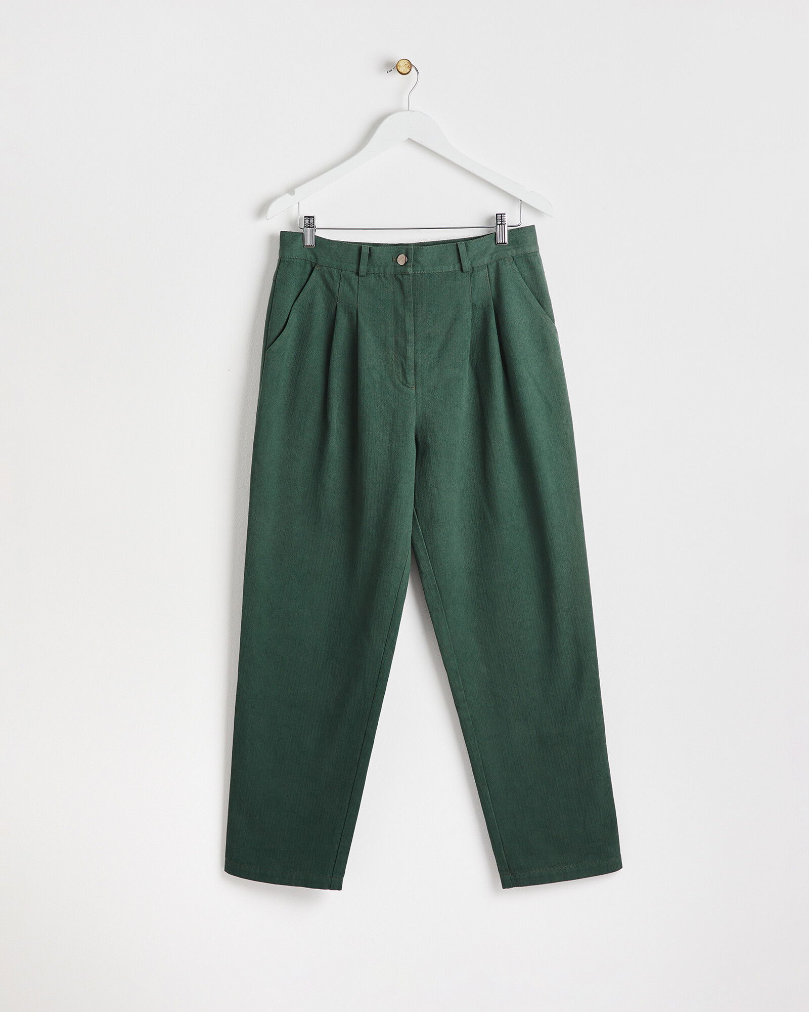 OLIVER BONAS Herringbone Peg Trousers in Green | Endource