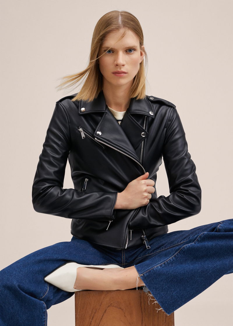 Womens Jackets Mango Esther Leather Jacket MANGO Leather-Effect