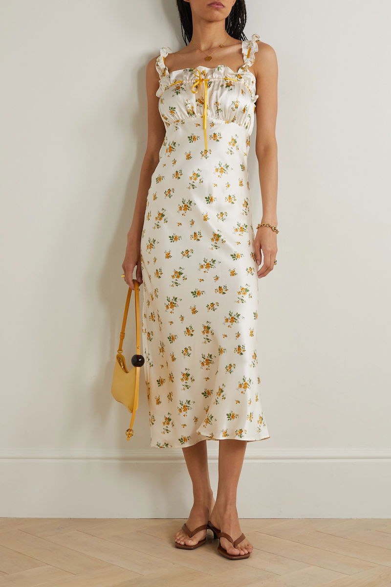 REFORMATION Erdem Ruffled Floral-Print Silk-Charmeuse Midi Dress | endource REFORMATION Erdem Ruffled Floral-Print Silk-Charmeuse Midi Dress | endource