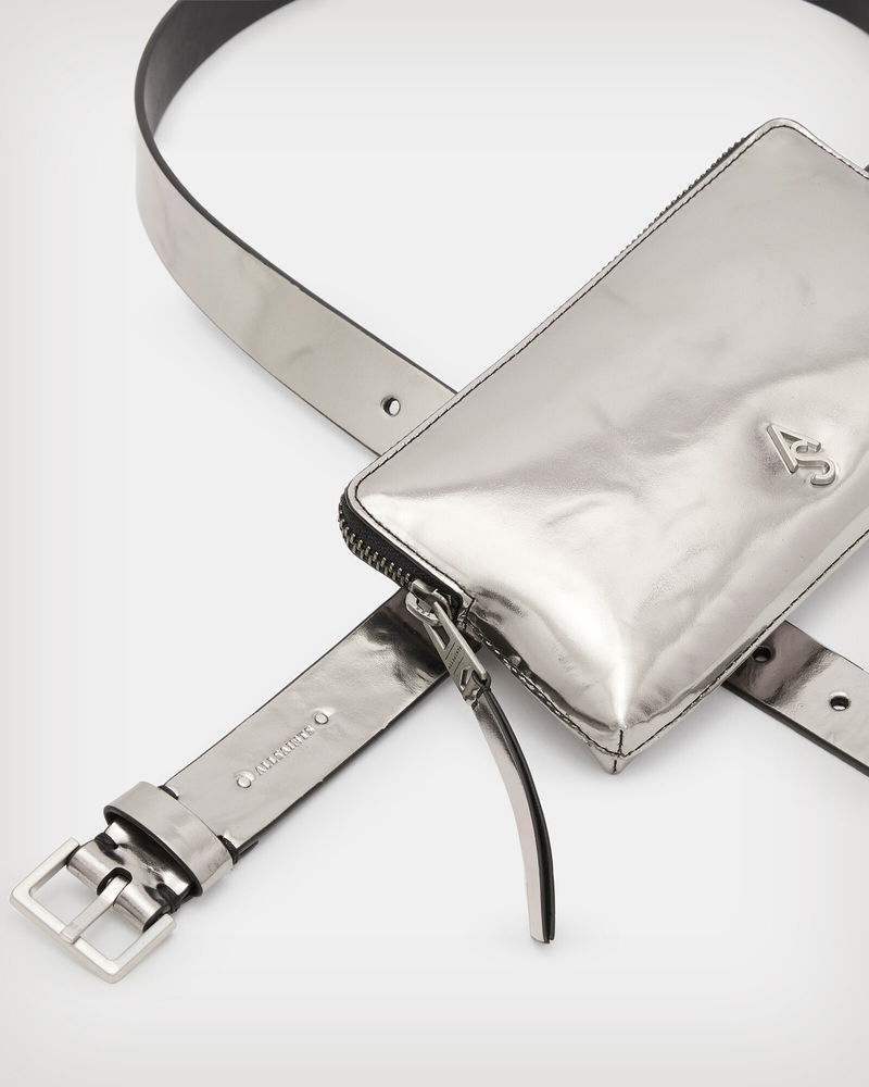 AllSaints Silver Leather Belt Metallic Distressed Buckle Size M 90cm‎ ALLSAINTS Skylar Western Buckle Leather Belt | endource main image 2