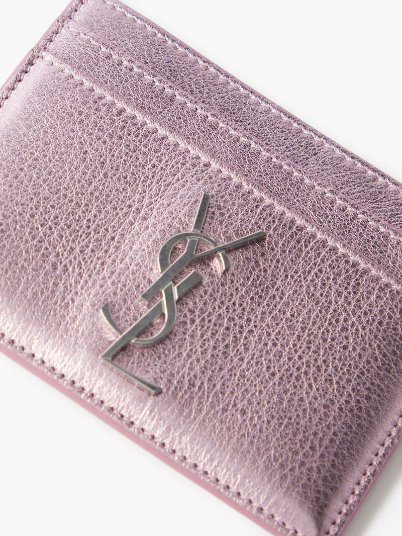 Pink YSL-plaque quilted-leather cardholder, Saint Laurent