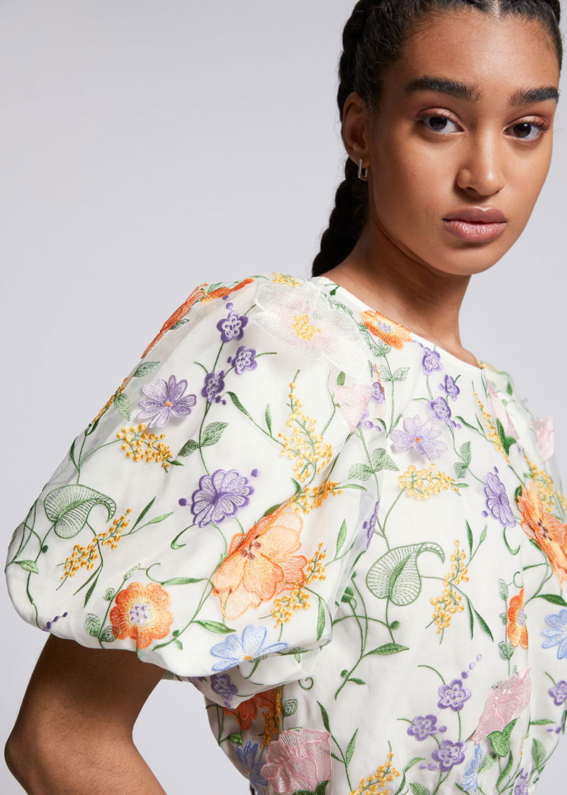 & OTHER STORIES Voluminous Puff Sleeve Embroidered Blouse in White ...