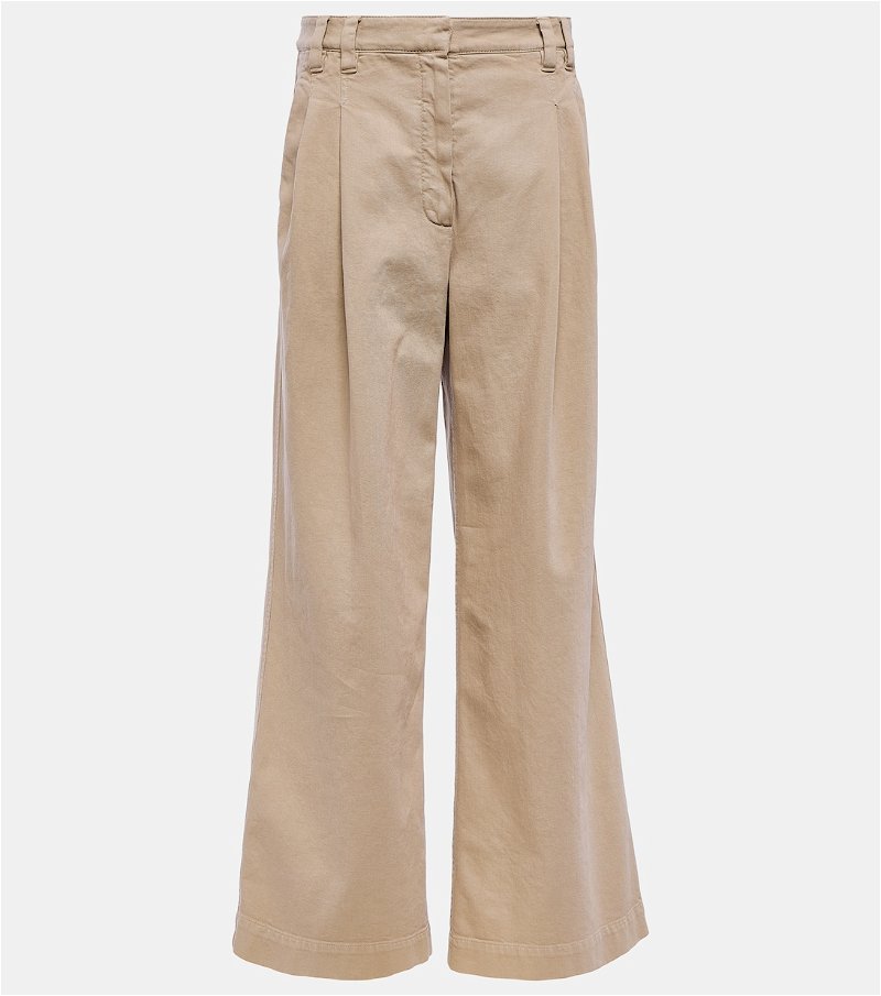 High-rise wide-leg corduroy pants in beige - Brunello Cucinelli