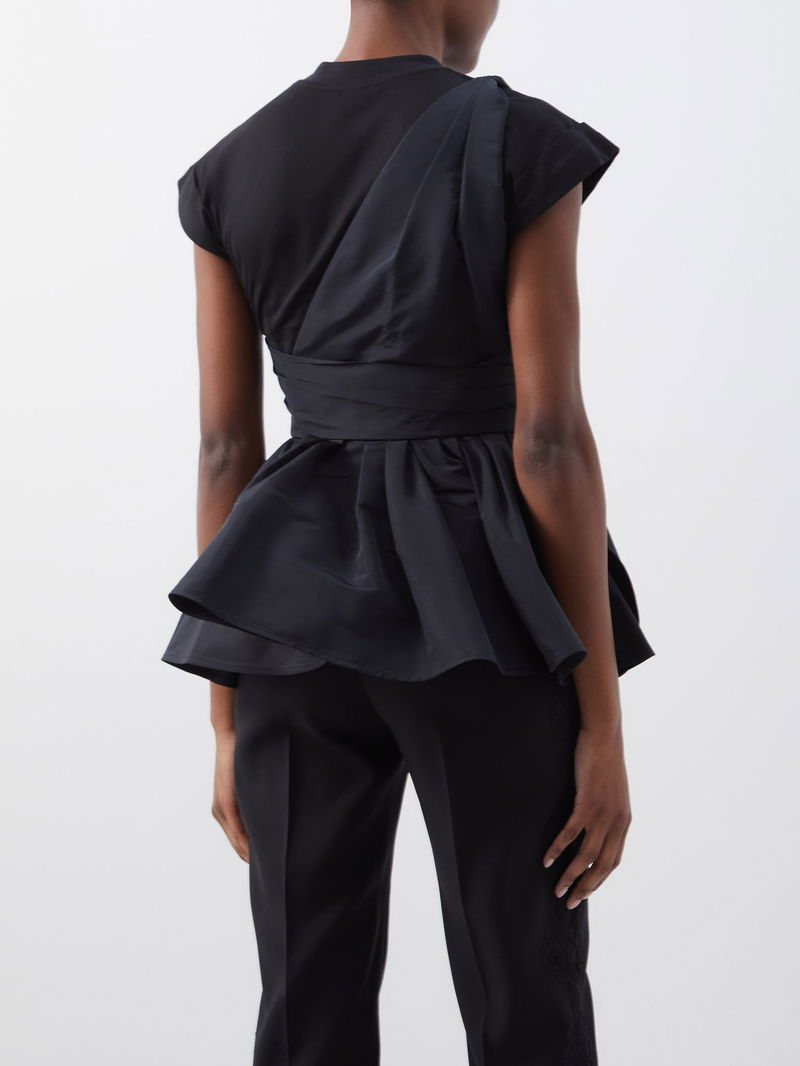 ALEXANDER MCQUEEN Layered Peplum Taffeta And Jersey T-Shirt in 