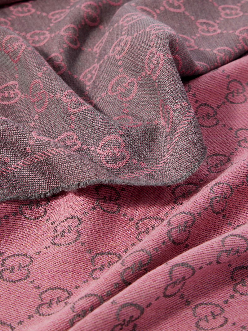 GUCCI Monogram-Pattern Fringed-Trim Wool Scarf endource