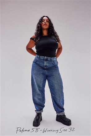 FREE PEOPLE We The Free - The Amsterdam High-Rise Barrel Jeans in Eclipse