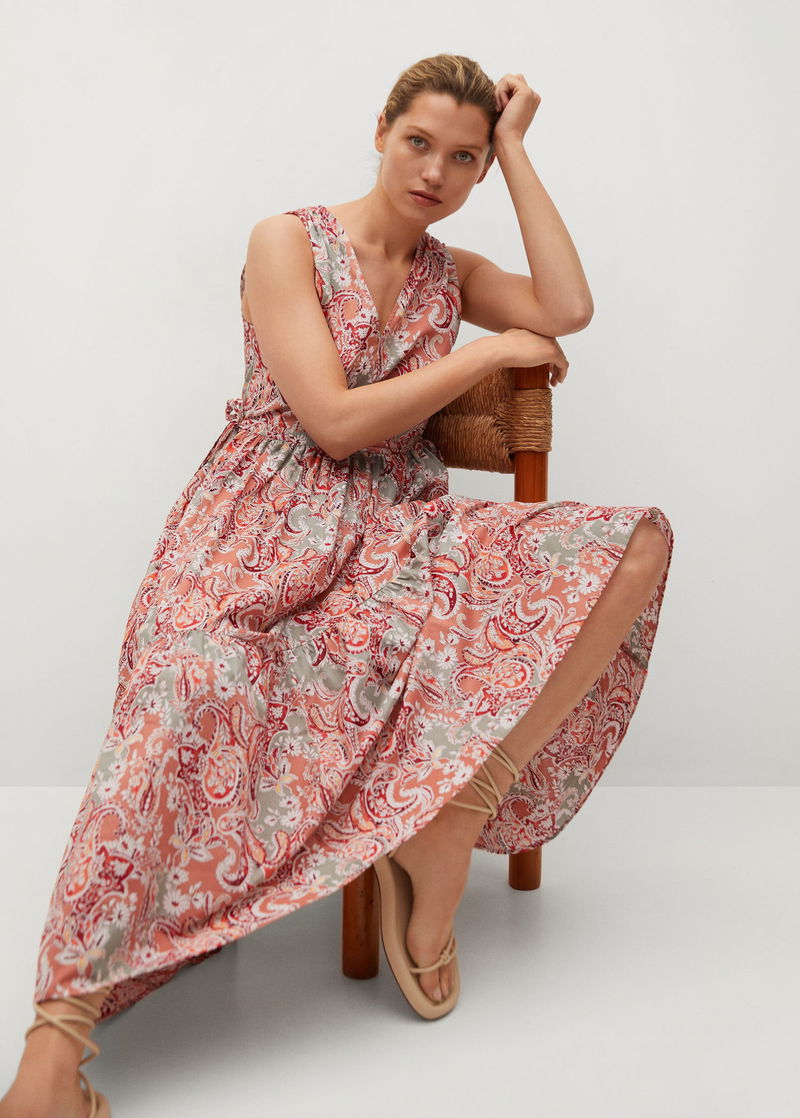 mango printed cotton dress Mango cotton mix scoop neck maxi dress in yellow floral print