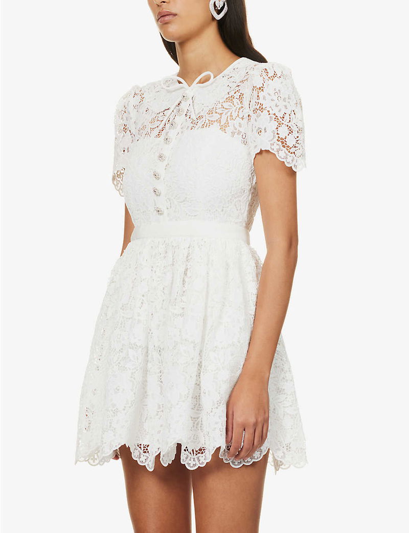 sachin and babi light blue dress Self-Portrait Floral-Embroidered Lace Mini Dress - Blue