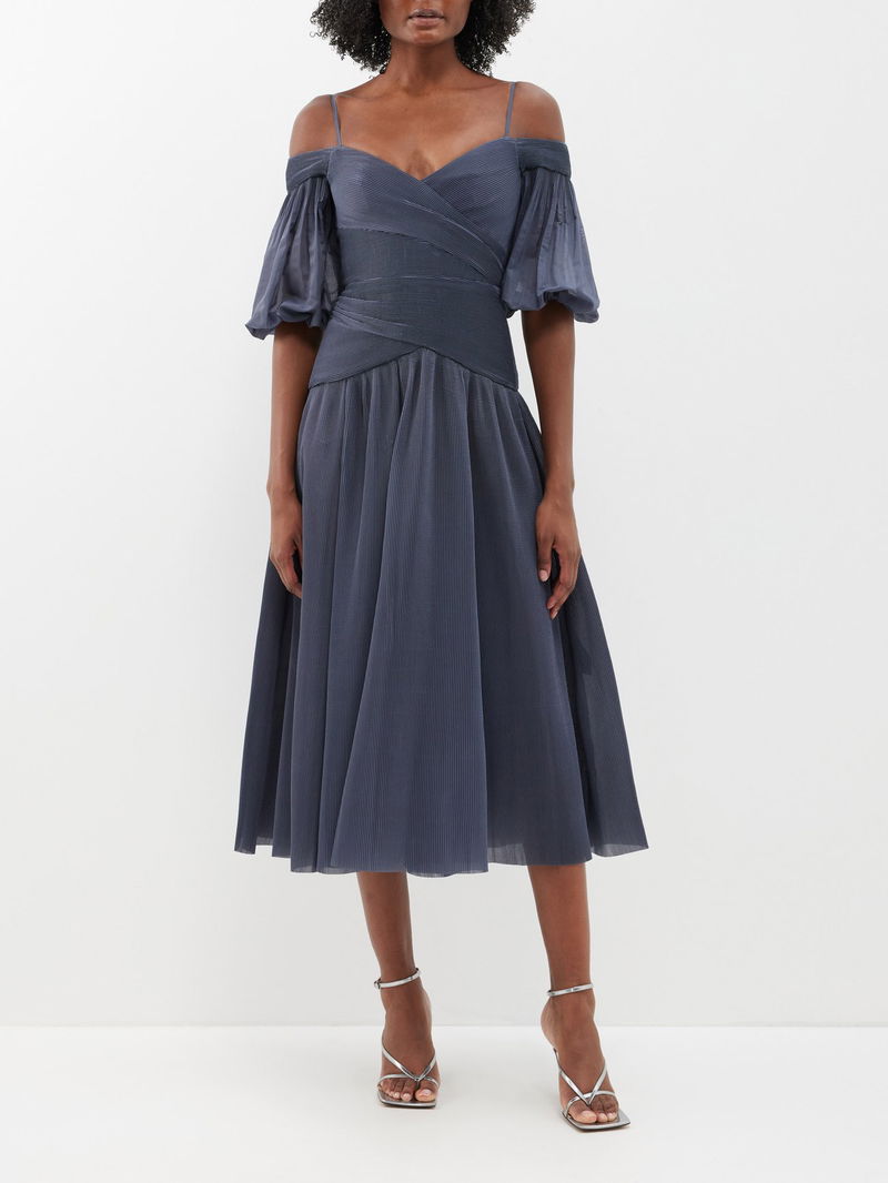 ZIMMERMANN Sweetheart-Neck Pleated Midi Dress | endource
