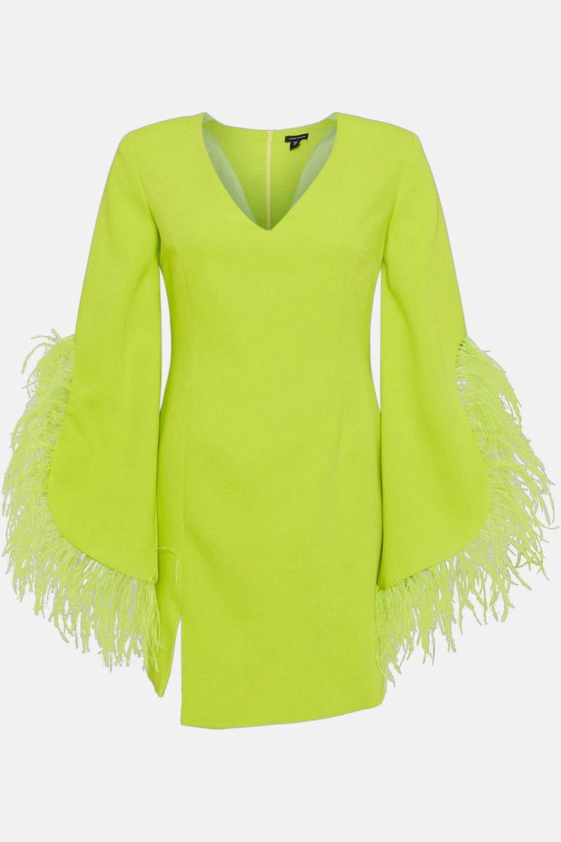 green emerald velvet dress Perrin Emerald Green Feather Dress High Slit Gown
