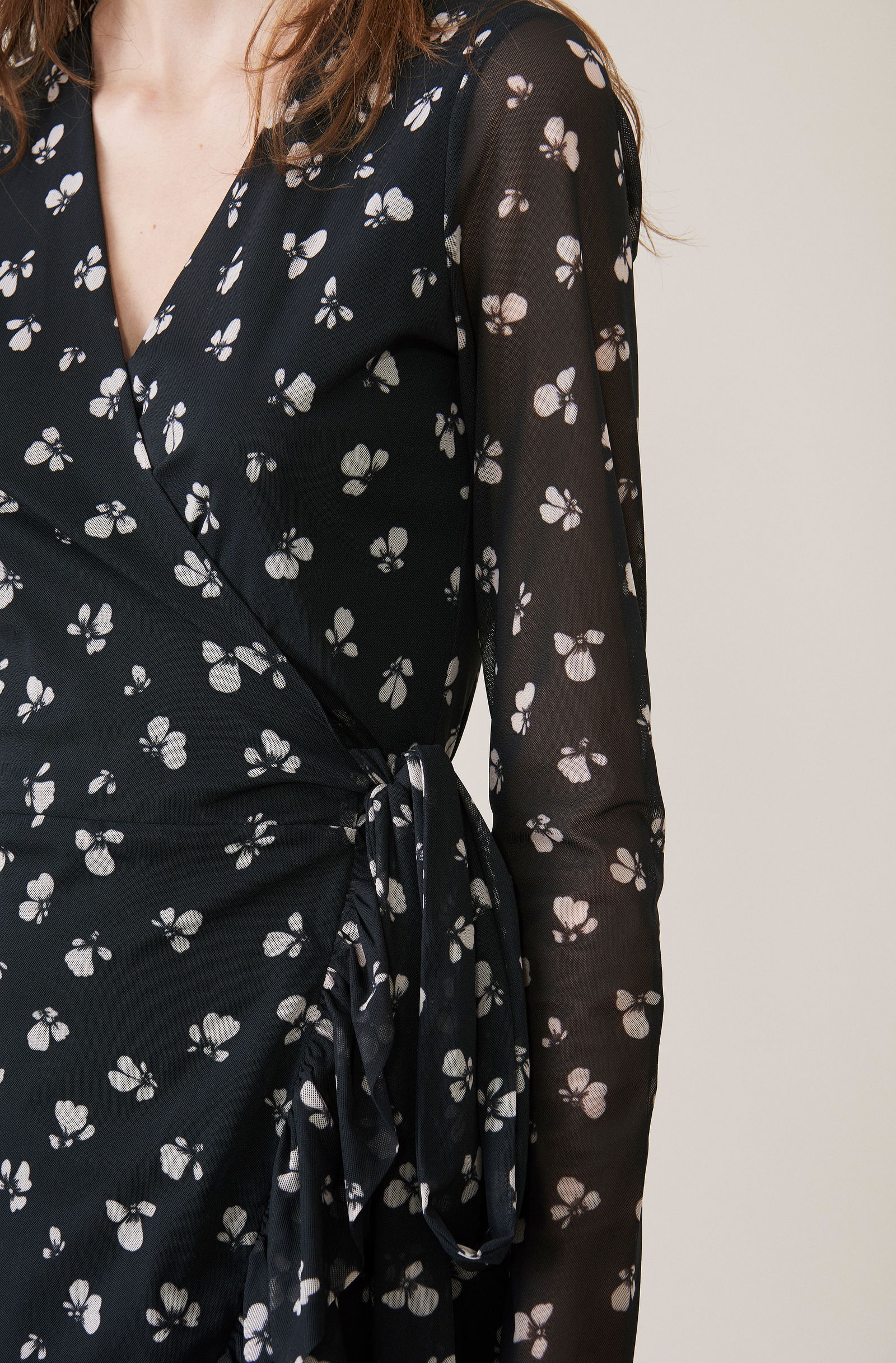 ganni tilden floral print mesh wrap dress GANNI Tilden floral-print mesh mini wrap dress