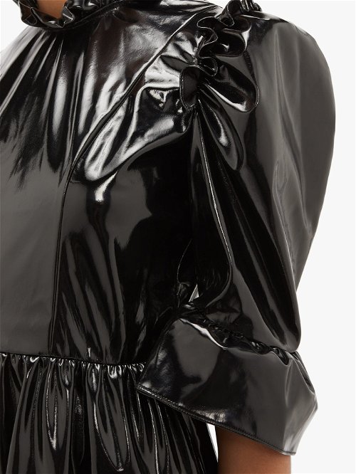 BATSHEVA Spring Ruffled PVC Mini Dress in Black | Endource