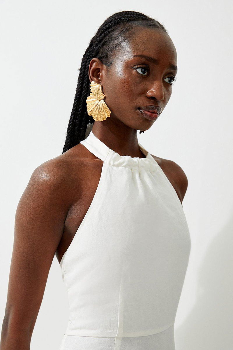 KAREN MILLEN Linen Tiered Halter Maxi Dress | endource
