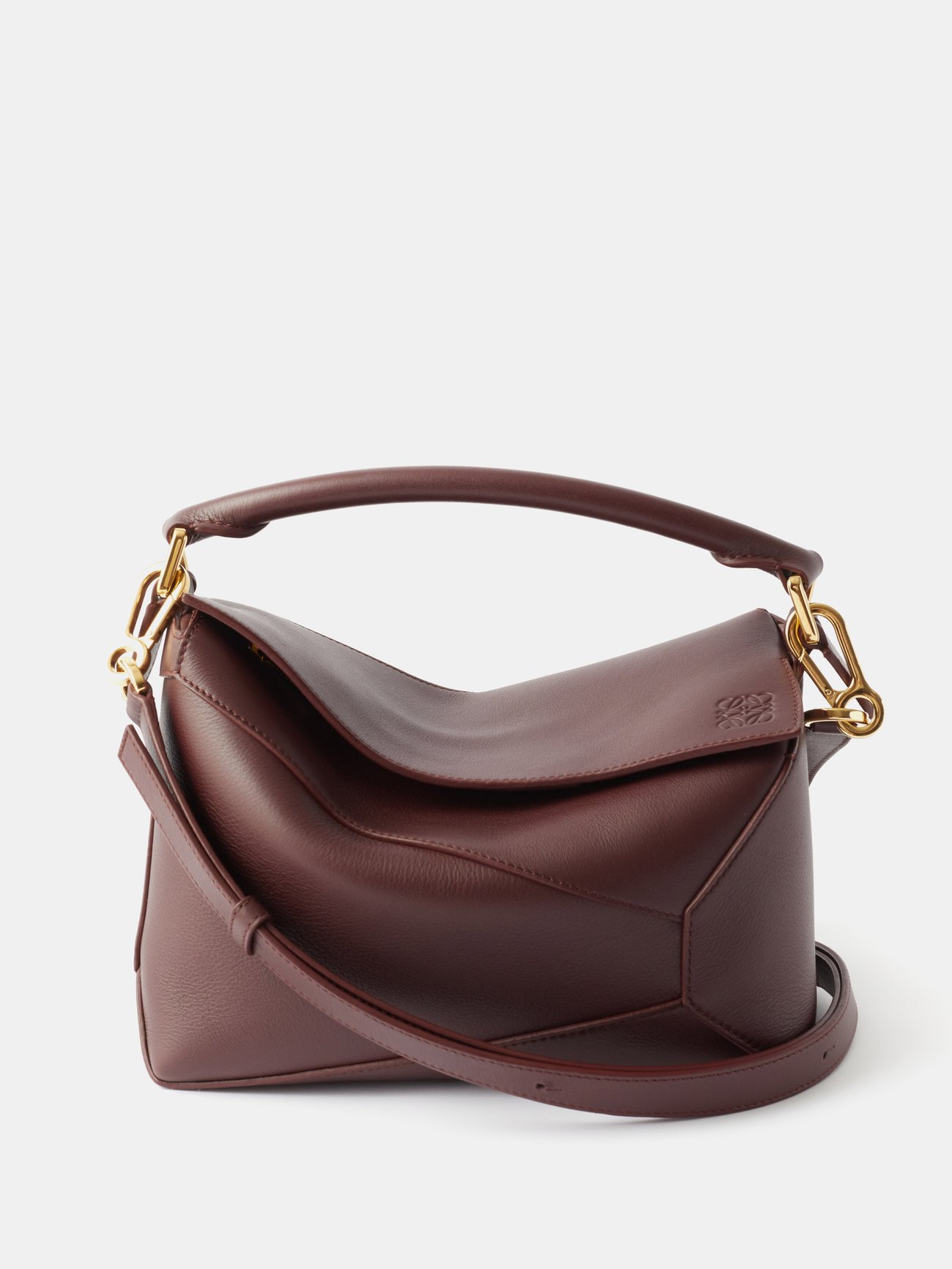 LOEWE Puzzle Small GrainedLeather CrossBody Bag in Burgundy Endource