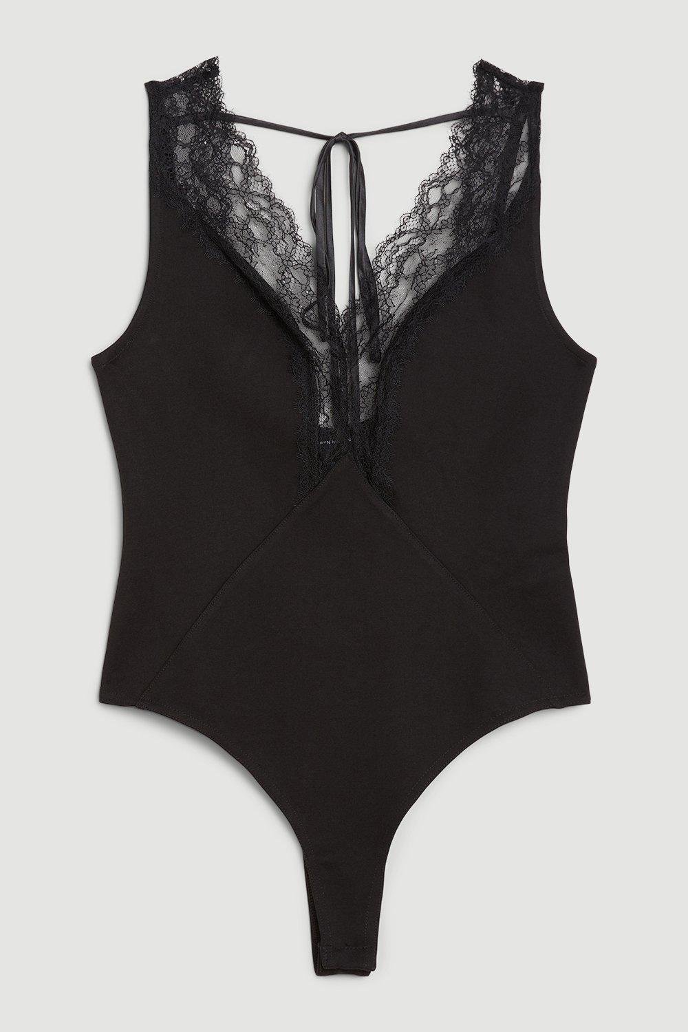 YesX Half Cup Lace Panel Bodysuit Black