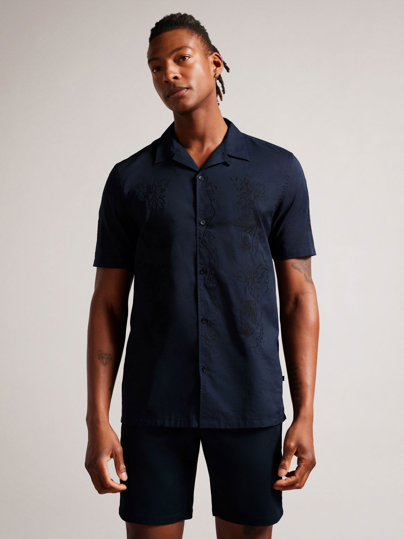 TED BAKER Ranney Floral Embroidered Shirt in Navy | endource