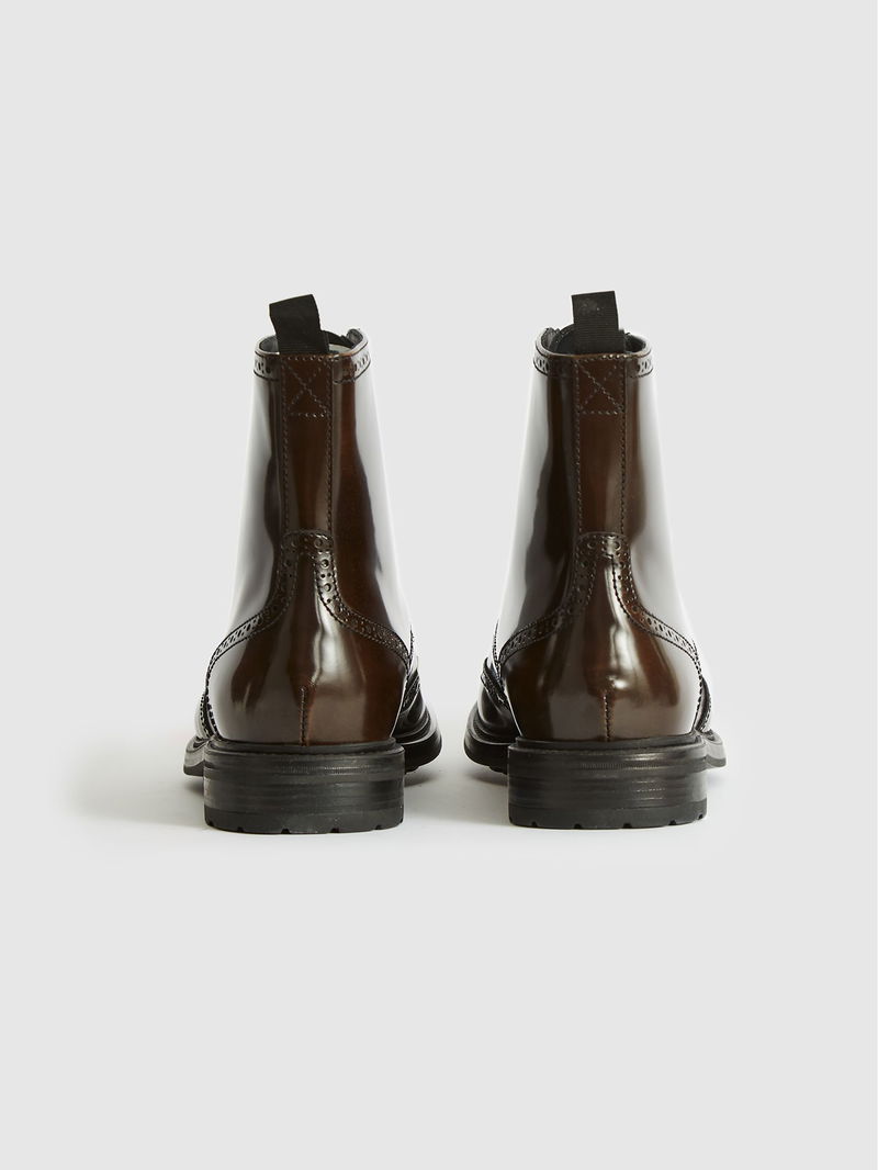 Reiss Stepney Brogue Detail Brown Leather Boots US Size 9 Made in Italy REISS Stepney Brogue Detail Boots | endource main image 4