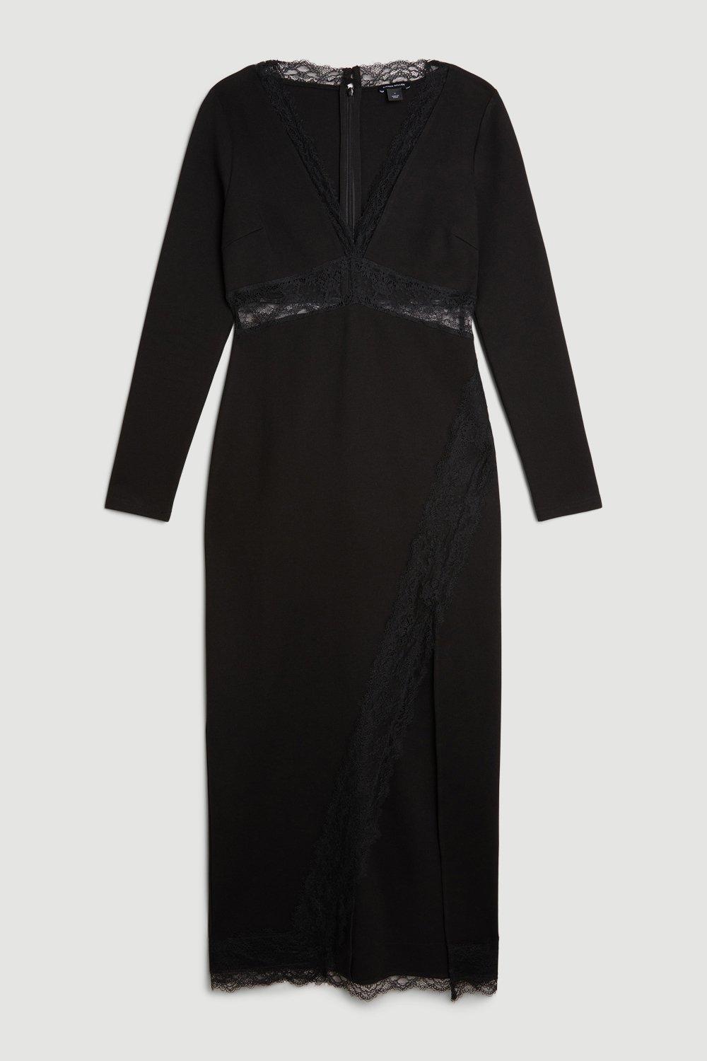KAREN MILLEN Jersey Lace Thigh Split Midi Dress Endource