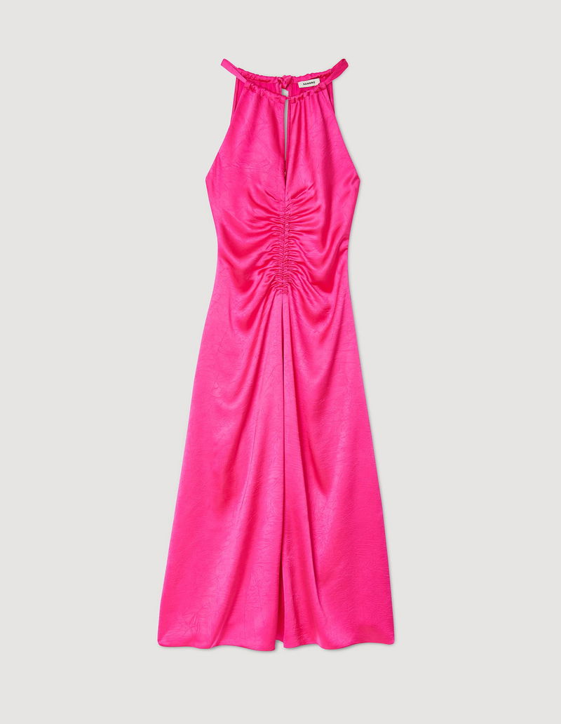 sandro pink silk dress Sandro Ferrone V-neck Gathered Midi Dress | Pink