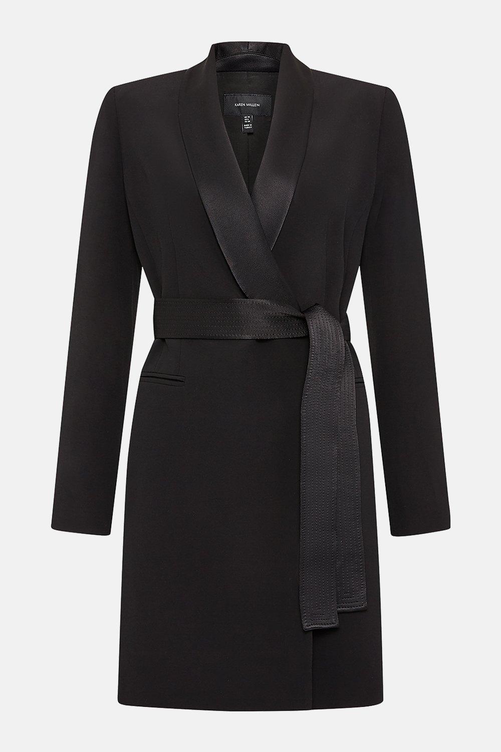 KAREN MILLEN Tuxedo Wrap Dress in Black Endource