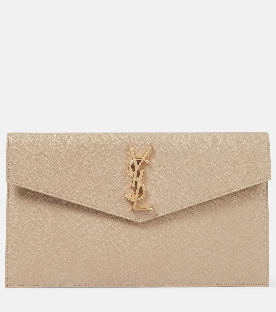 Uptown Leather Clutch in Beige - Saint Laurent