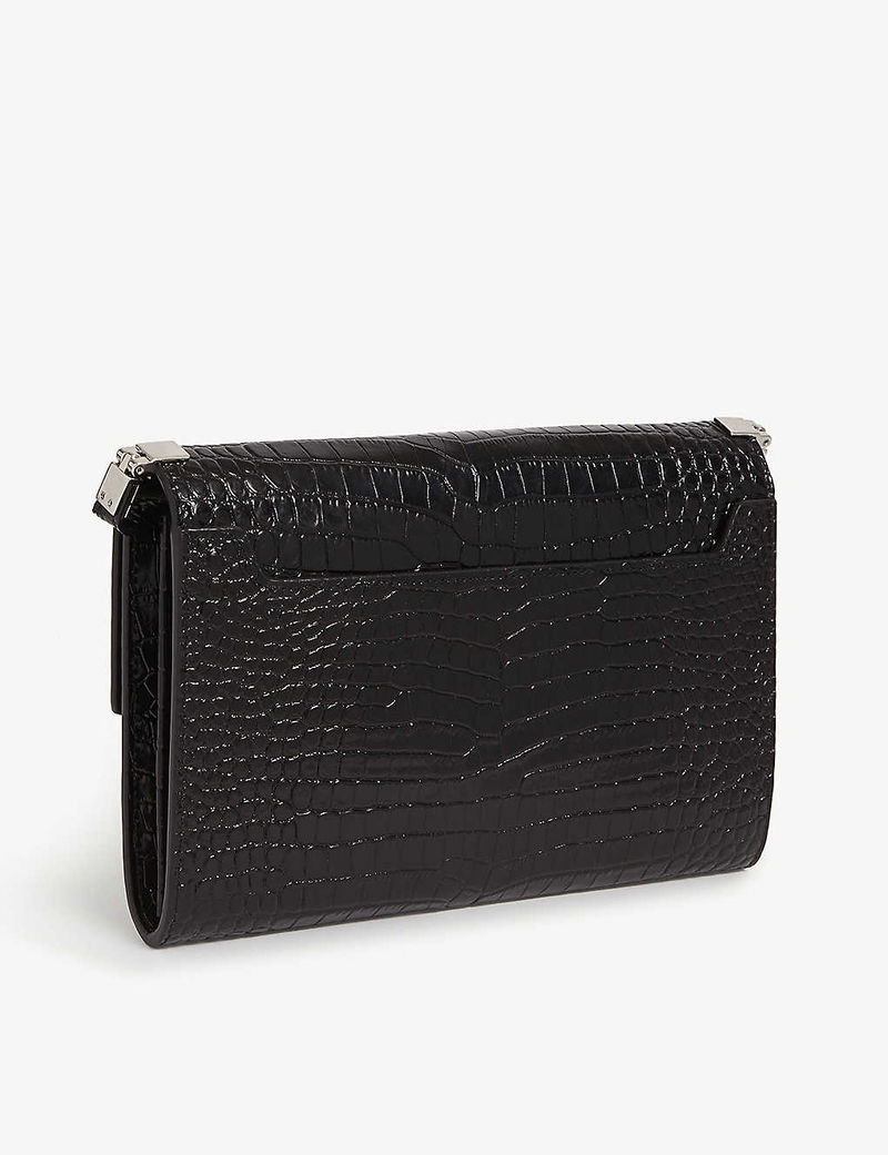 SAINT LAURENT Uptown Croc-Embossed Leather Wallet-On-Chain endource