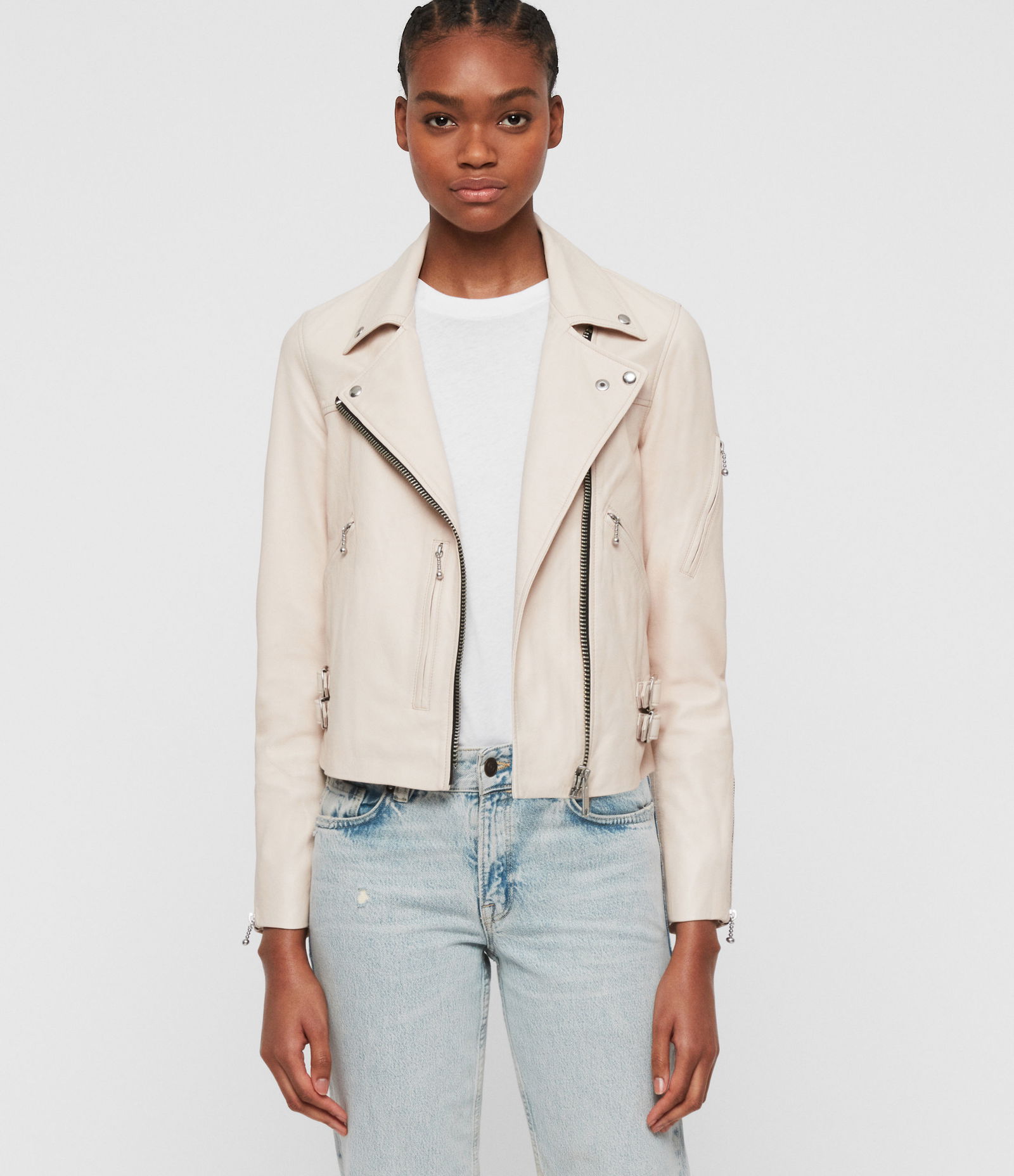 Reiss Off White Santiago Leather Biker Jacket