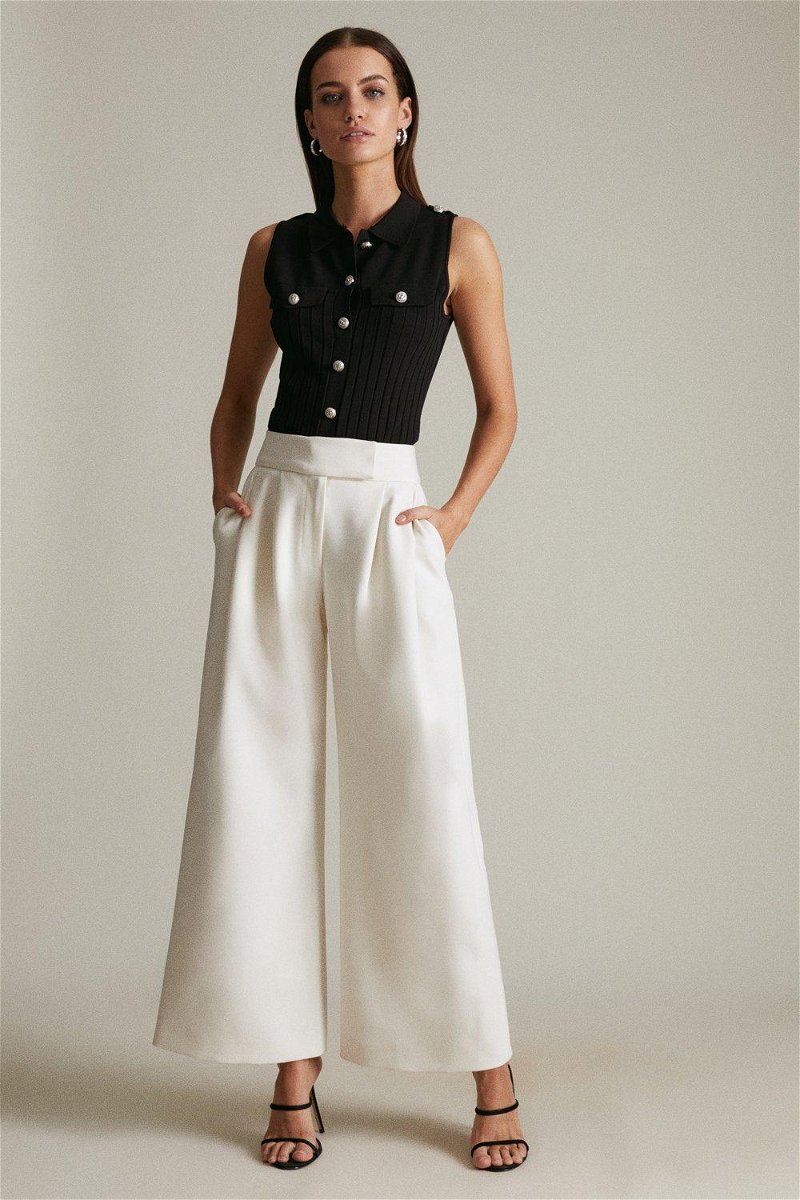 Petite Luxe Compact Stretch Wide Trousers