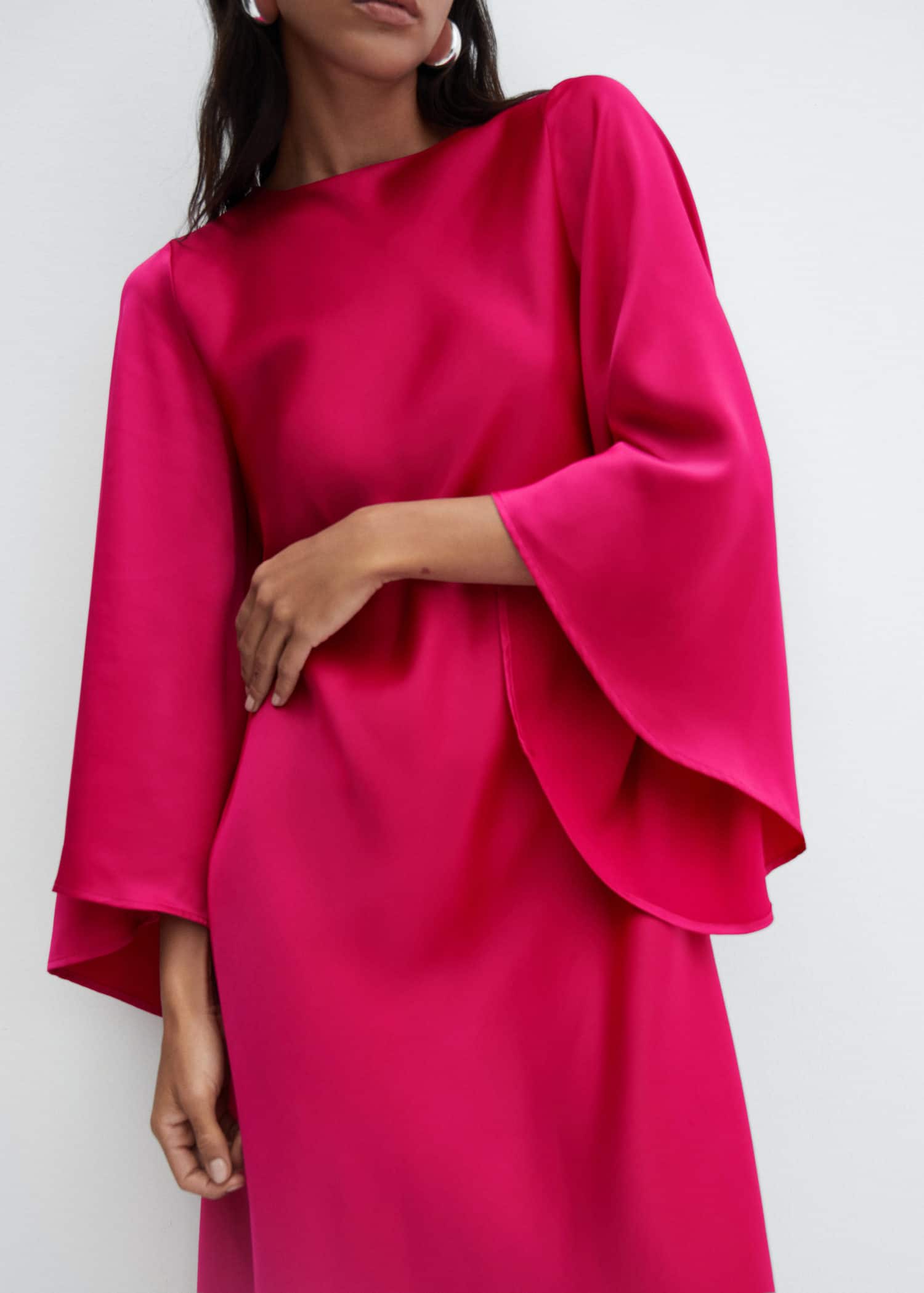 MANGO Flared-Sleeve Satin Dress | endource