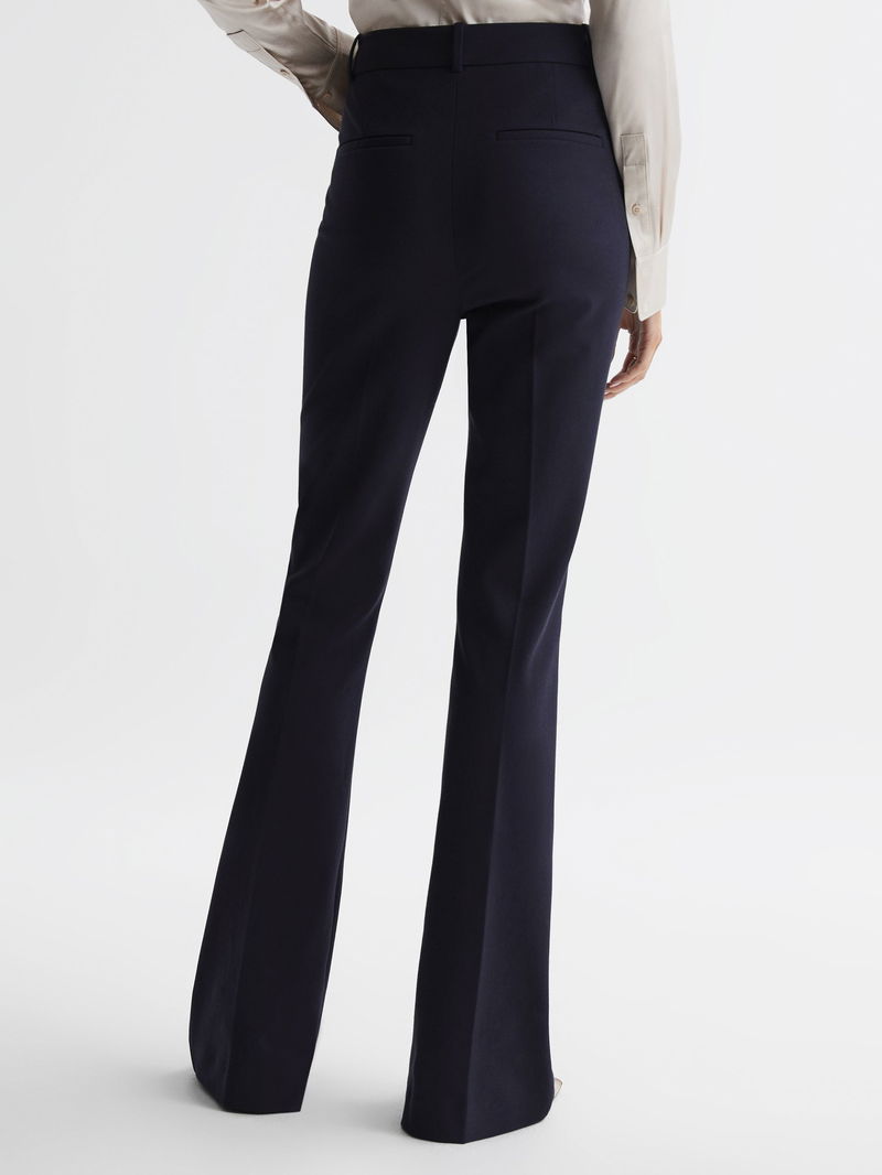 REISS Dylan Flared High Rise Trousers in Navy | Endource