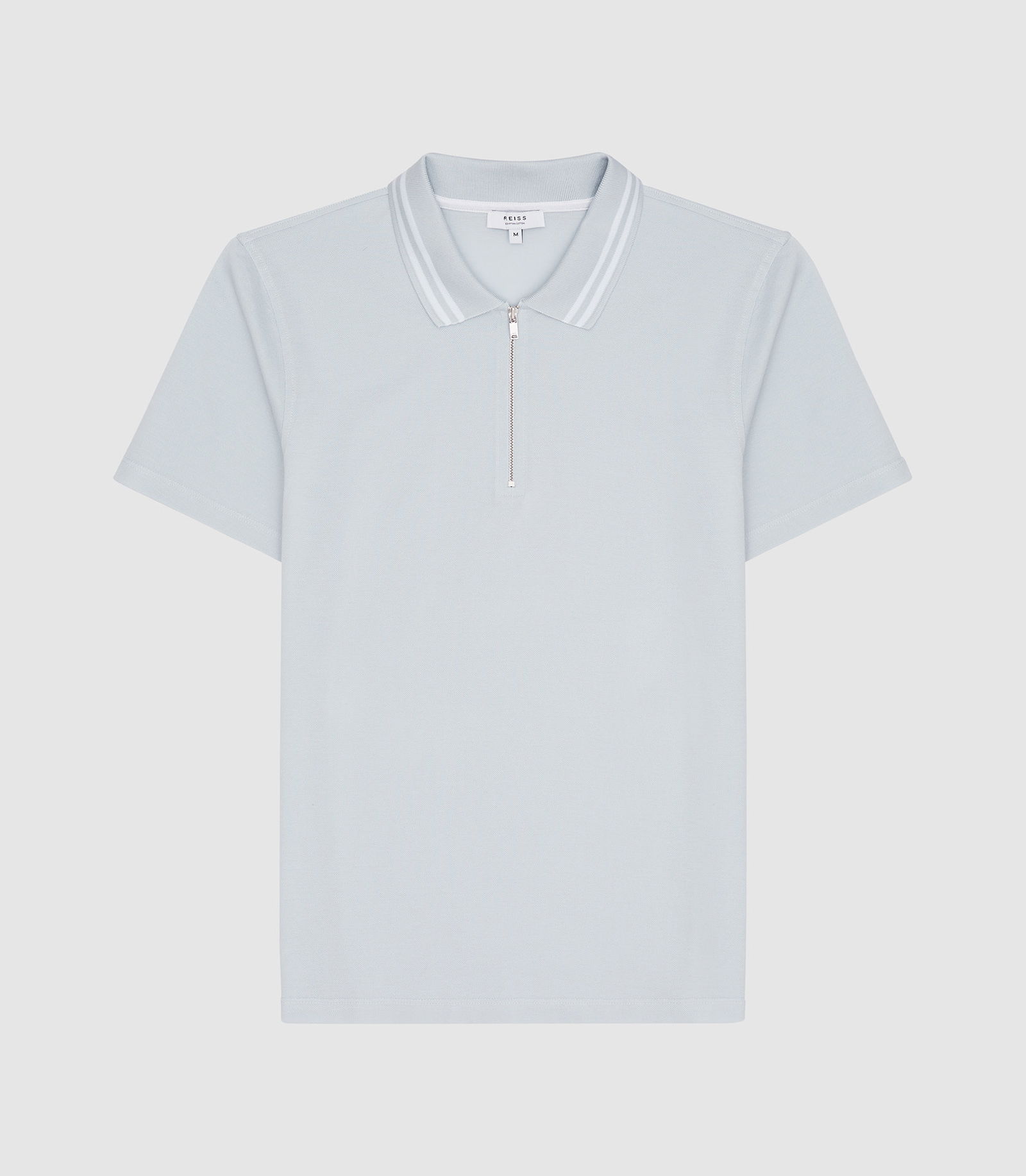 REISS Berry Half Zip Polo Shirt in Soft Blue | Endource