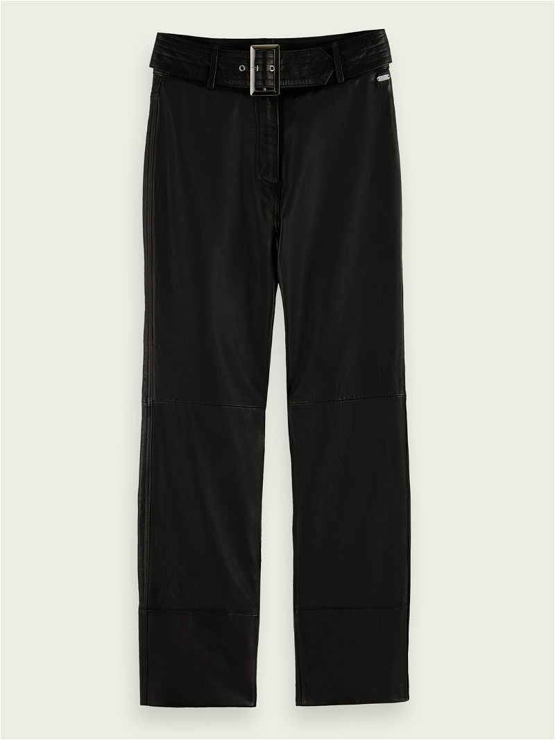 SCOTCH & SODA High-Rise Straight Leg Leather Pants in Black