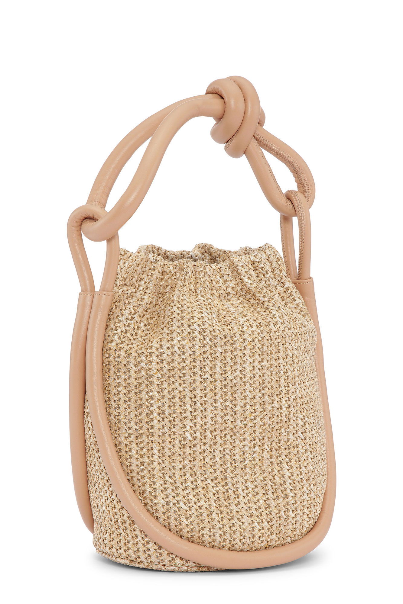 GANNI Small Knot Bucket Raffia Bag | endource
