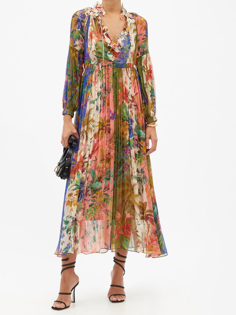 ZIMMERMANN Tropicana Floral-Print Georgette Maxi Dress | endource