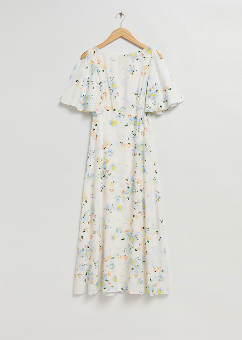 short flutter sleeve maxi dress Floral Short Flutter Sleeve V Neck Maxi Dress